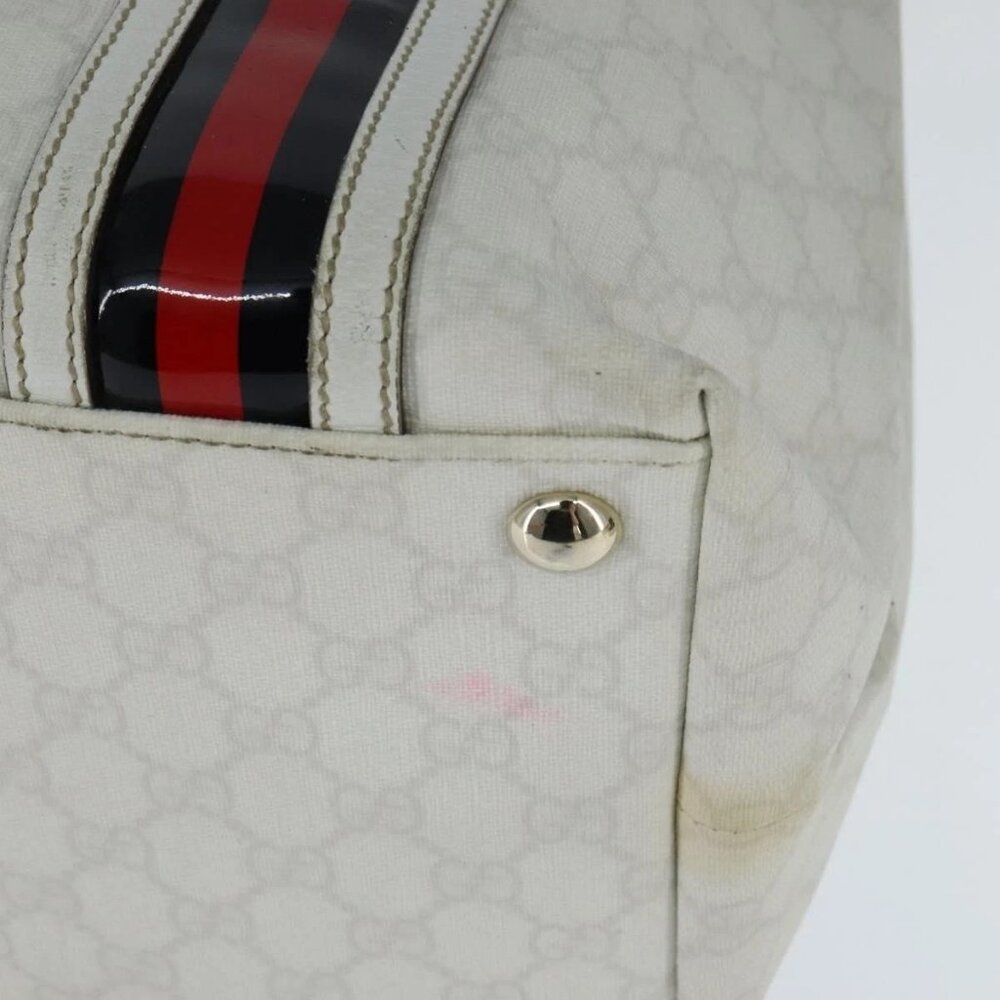 GUCCI GG Supreme Sherry Line Tote Bag PVC Leather Red White Navy Auth bs30498 - Picture 12 of 15